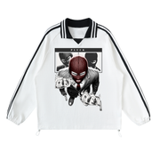 Contrast Striped Lapel Collar Sweatshirt