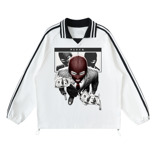 Contrast Striped Lapel Collar Sweatshirt