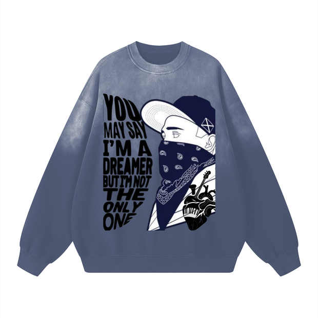 Effortless Athleisure Pure Cotton Handcrafted Monkey Wash Drop-Shoulder Sweatshirt