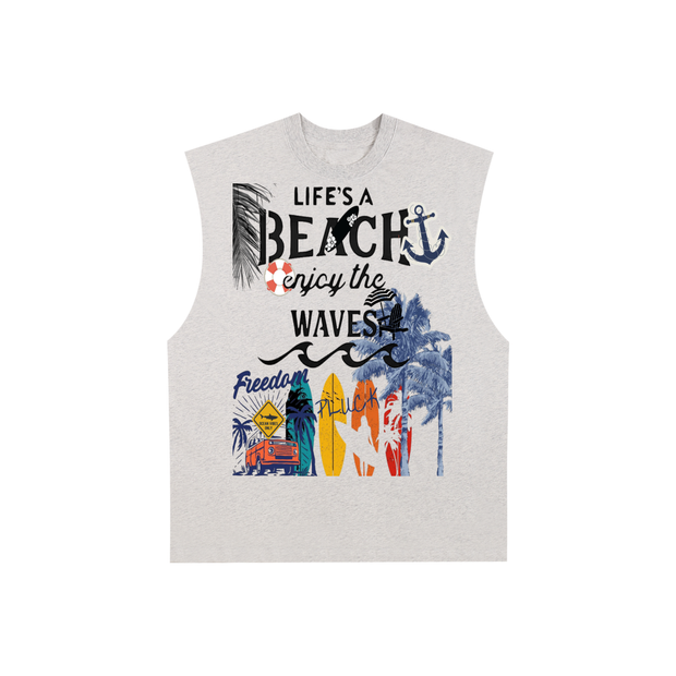 Raw Edge Cotton Tank Top - Beach Waves