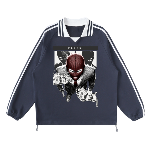 Contrast Striped Lapel Collar Sweatshirt
