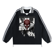 Contrast Striped Lapel Collar Sweatshirt