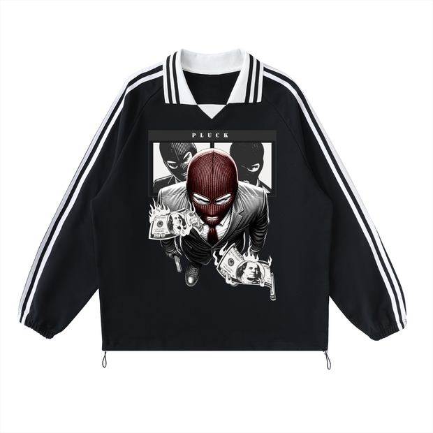 Contrast Striped Lapel Collar Sweatshirt