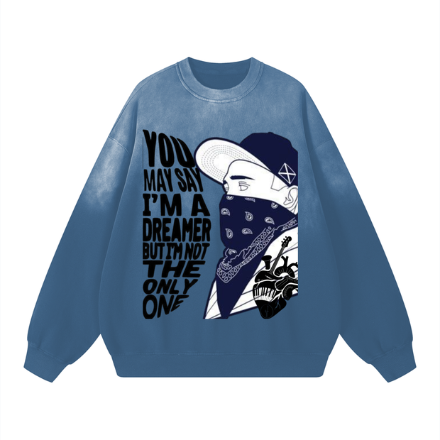 Effortless Athleisure Pure Cotton Handcrafted Monkey Wash Drop-Shoulder Sweatshirt