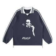 Contrast Striped Lapel Collar Sweatshirt