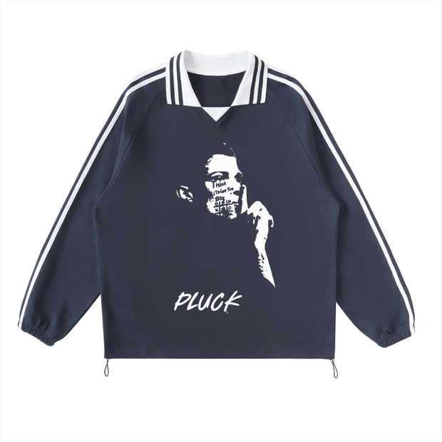 Contrast Striped Lapel Collar Sweatshirt